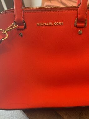 Michael Kors Orange Saffiano Satchel with Gold Hardware
